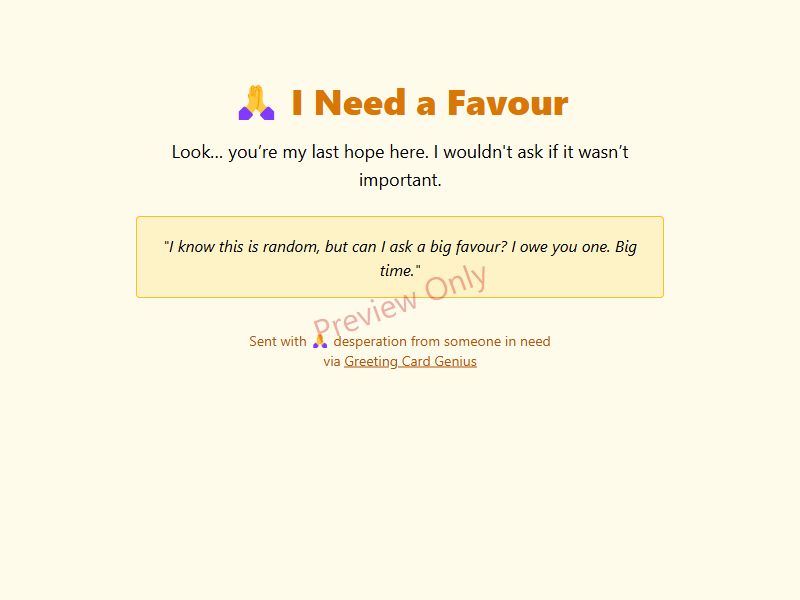 I Need a Favour Card Preview