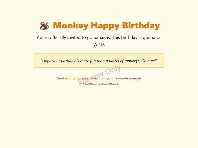 Monkey Birthday Card Preview