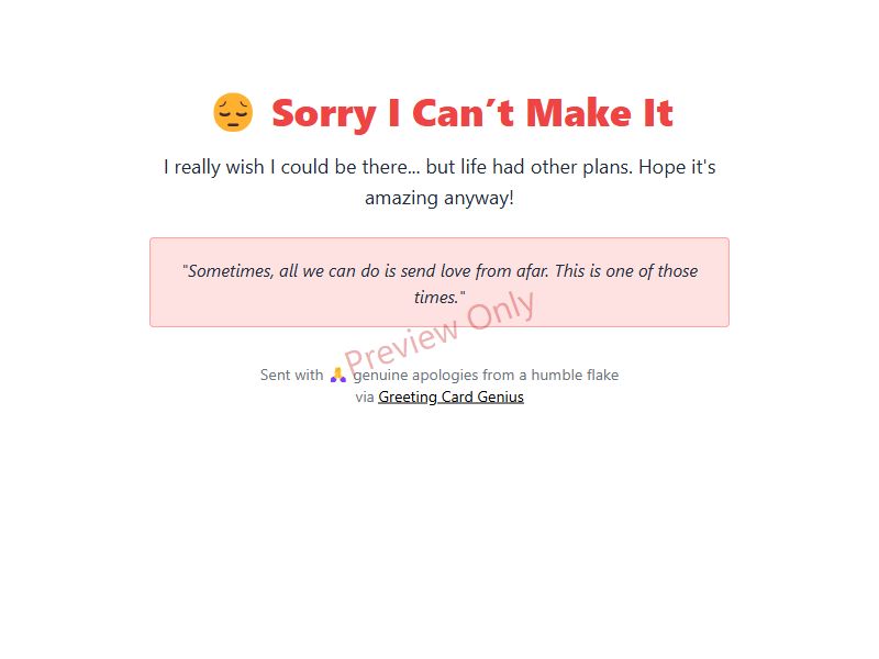 Sorry I Can’t Make It Card Preview